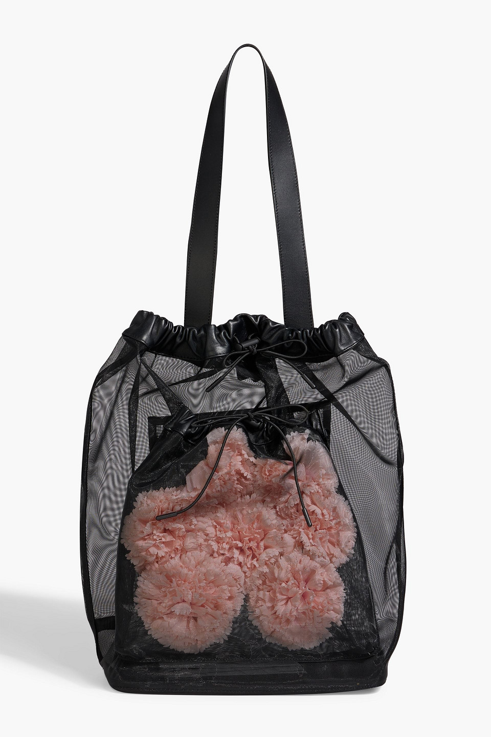 Simone Rocha Carnation Pocket Floral-appliquéd Mesh Tote In Black