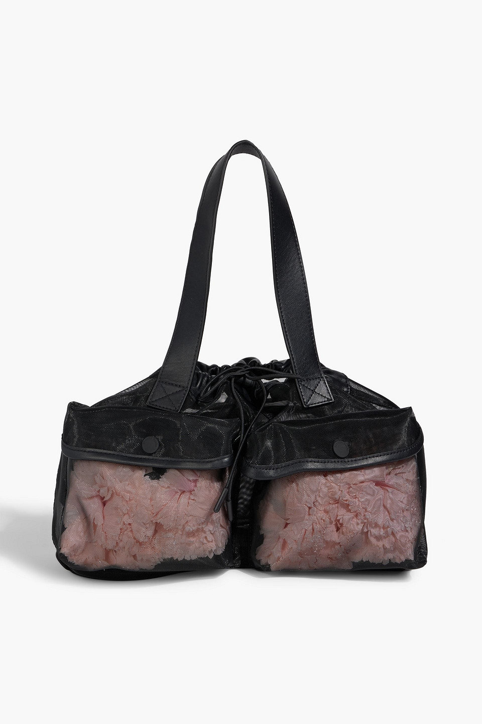 Simone Rocha Carnation Pocket Floral-appliquéd Mesh Tote In Black