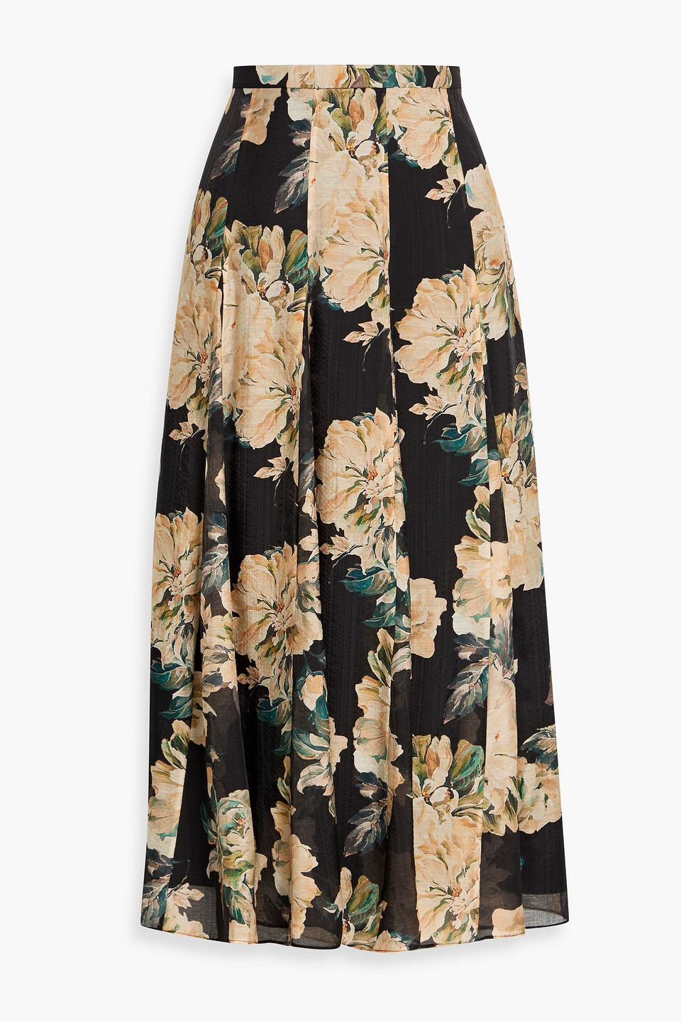 Mikael Aghal Floral-print Gauze Midi Skirt In Black