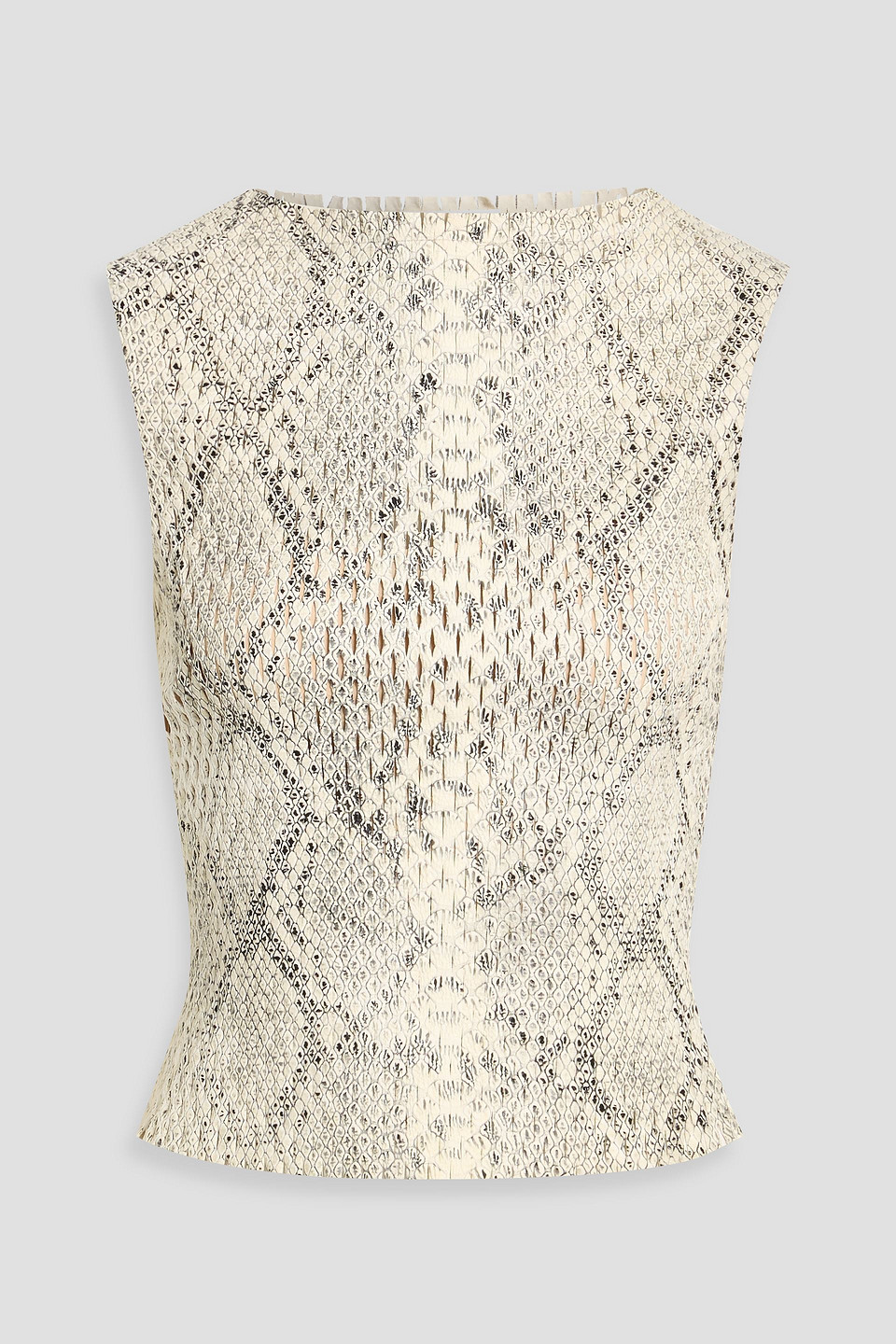 alexander wang - snake-print laser-cut leather top - white - s