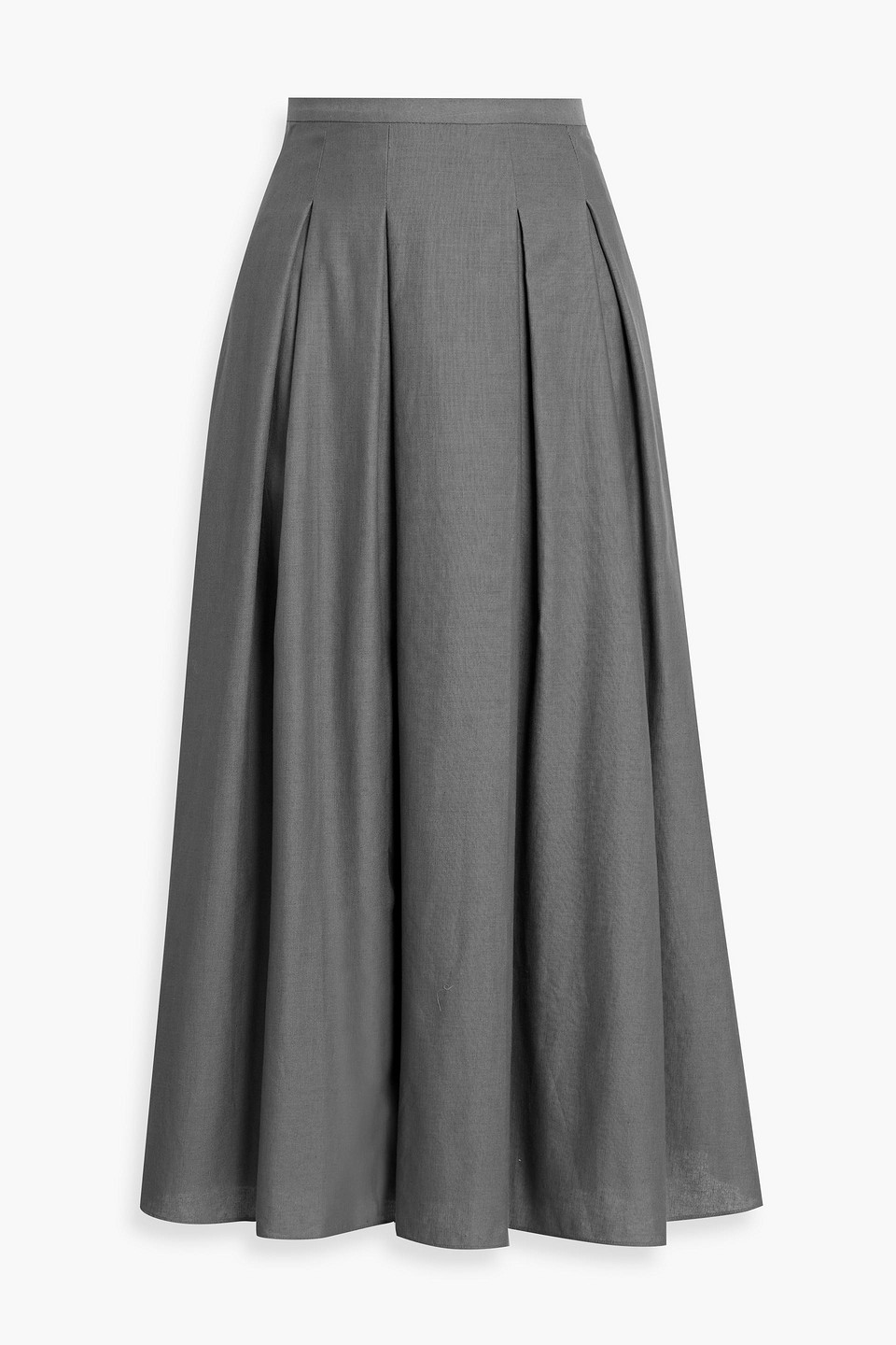 Mikael Aghal Pleated Cotton And Linen-blend Midi Skirt In Gray