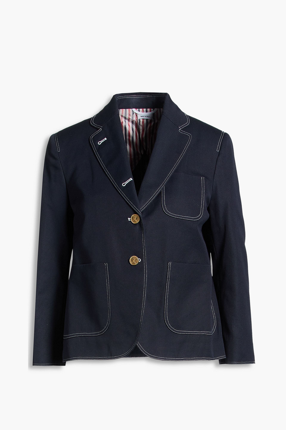 Thom Browne Topstitched Cotton Blazer In Blue