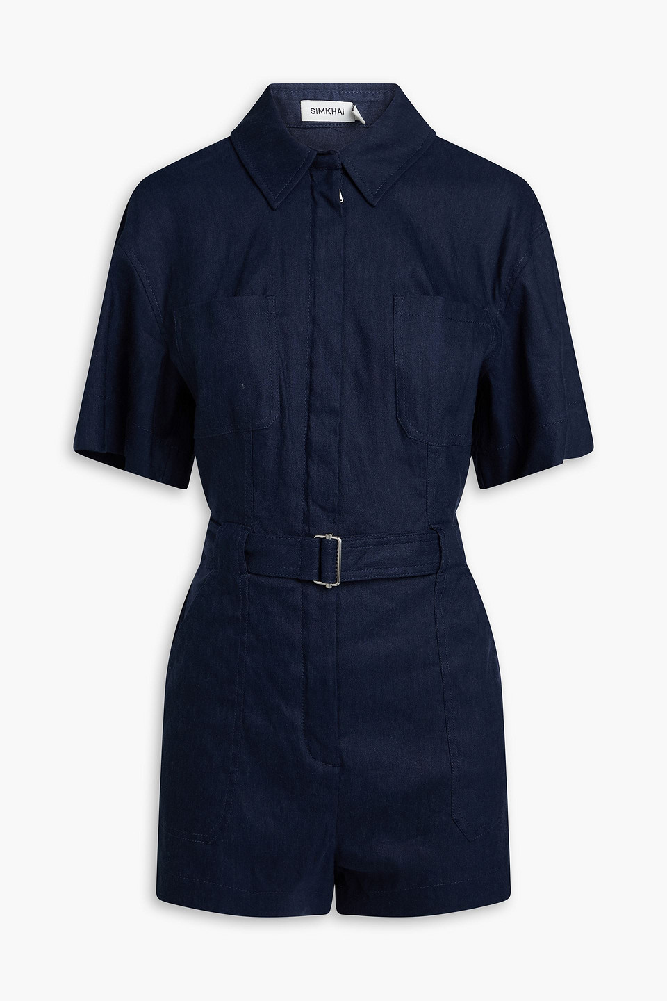 Simkhai Aspen Belted Linen-blend Playsuit In Blue