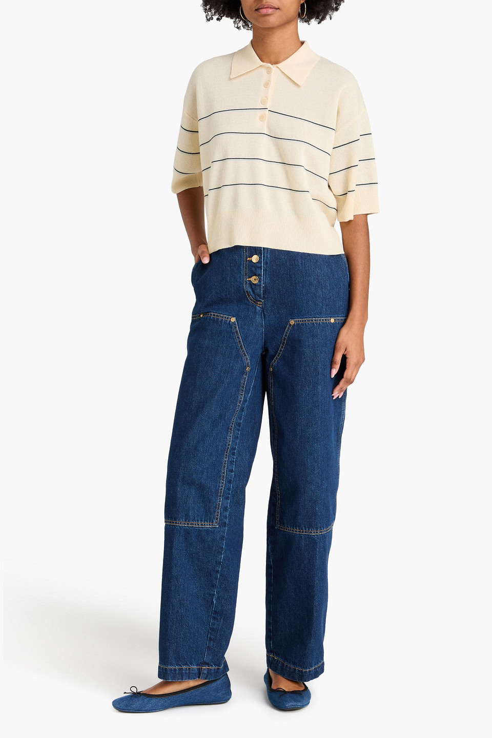  Sandro - Striped Knitted Polo Shirt - White - 4 