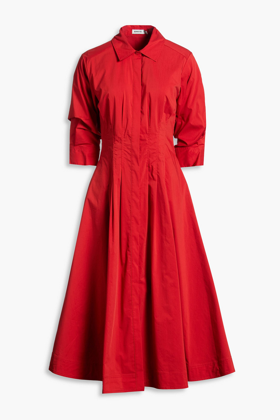 simkhai - jazz pintucked cotton-blend poplin midi shirt dress - red - s