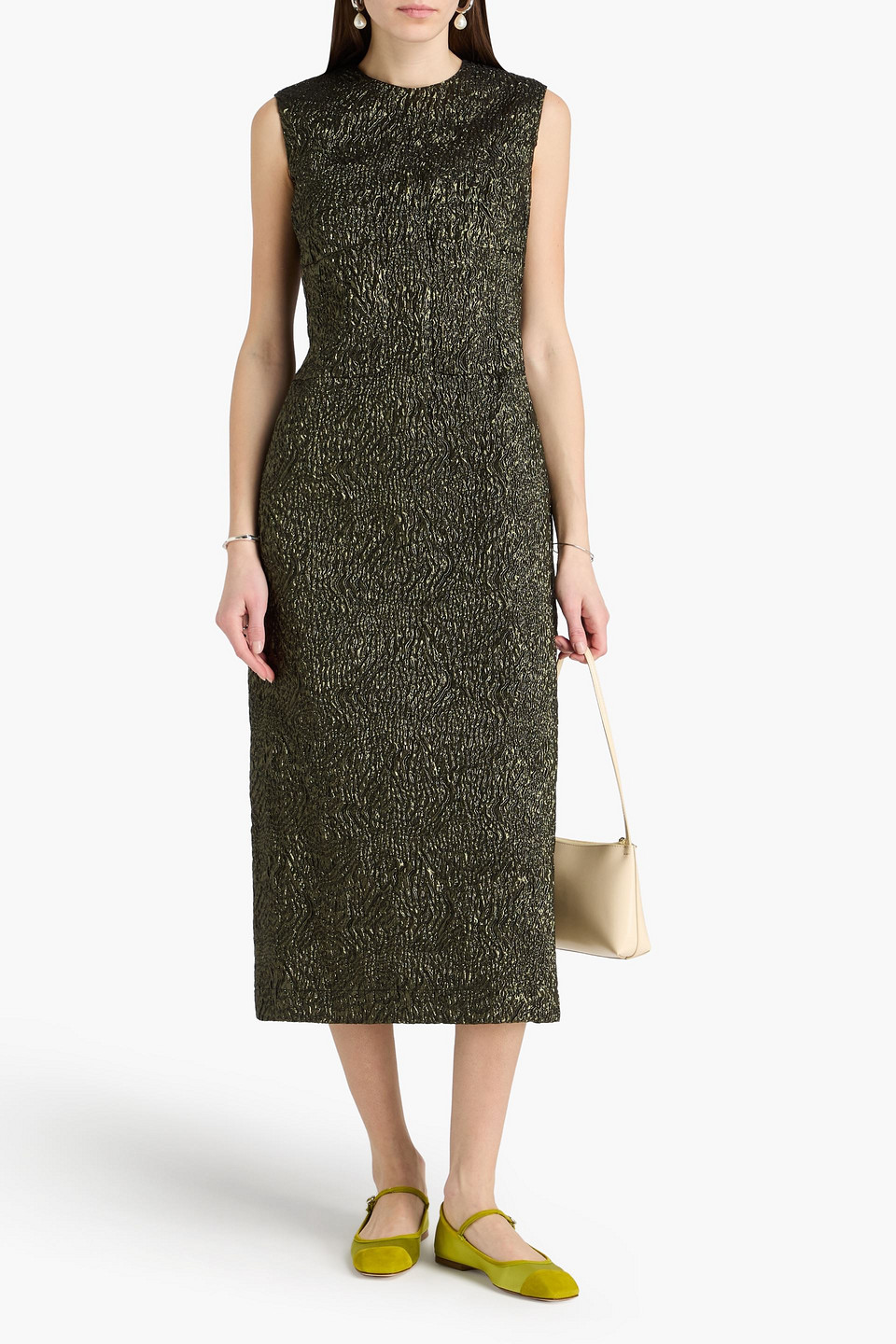  Simone Rocha - Midikleid Aus Cloqué Mit Metallic-effekt - Grün - Uk 4 