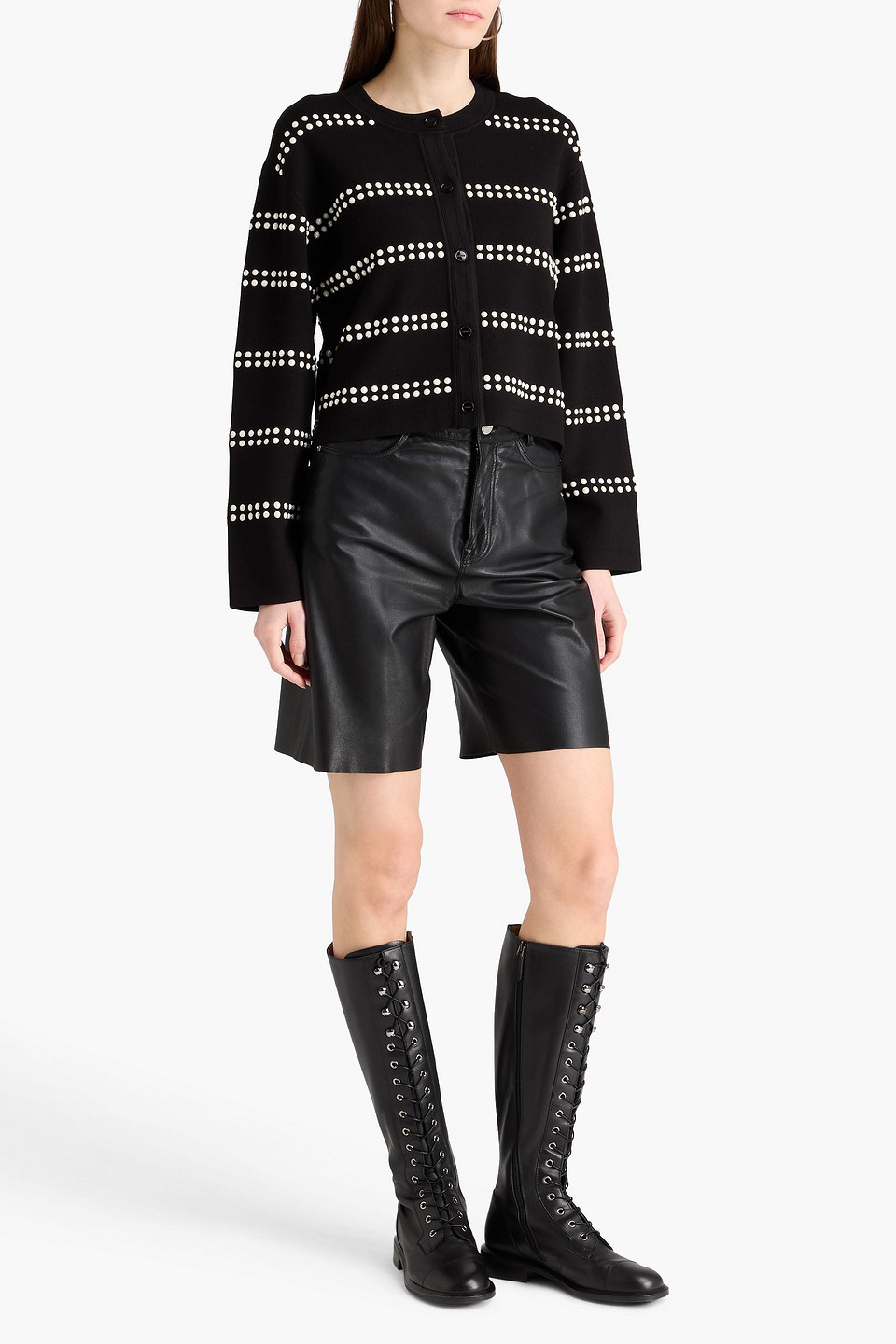  Sandro - Cardigan Aus Stretch-strick Mit Kunstperlen - Schwarz - 0 