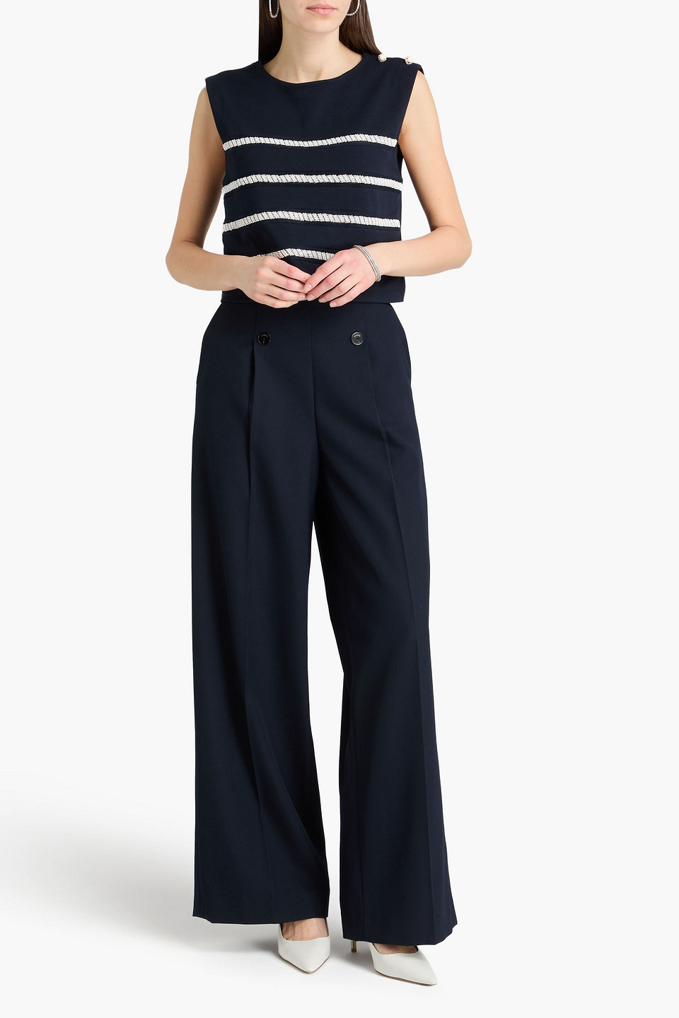  Sandro - Embellished Cotton-blend Jersey Top - Blue - 2 