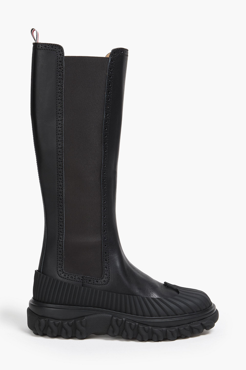 Thom Browne Striped Leather Knee Boots In Black