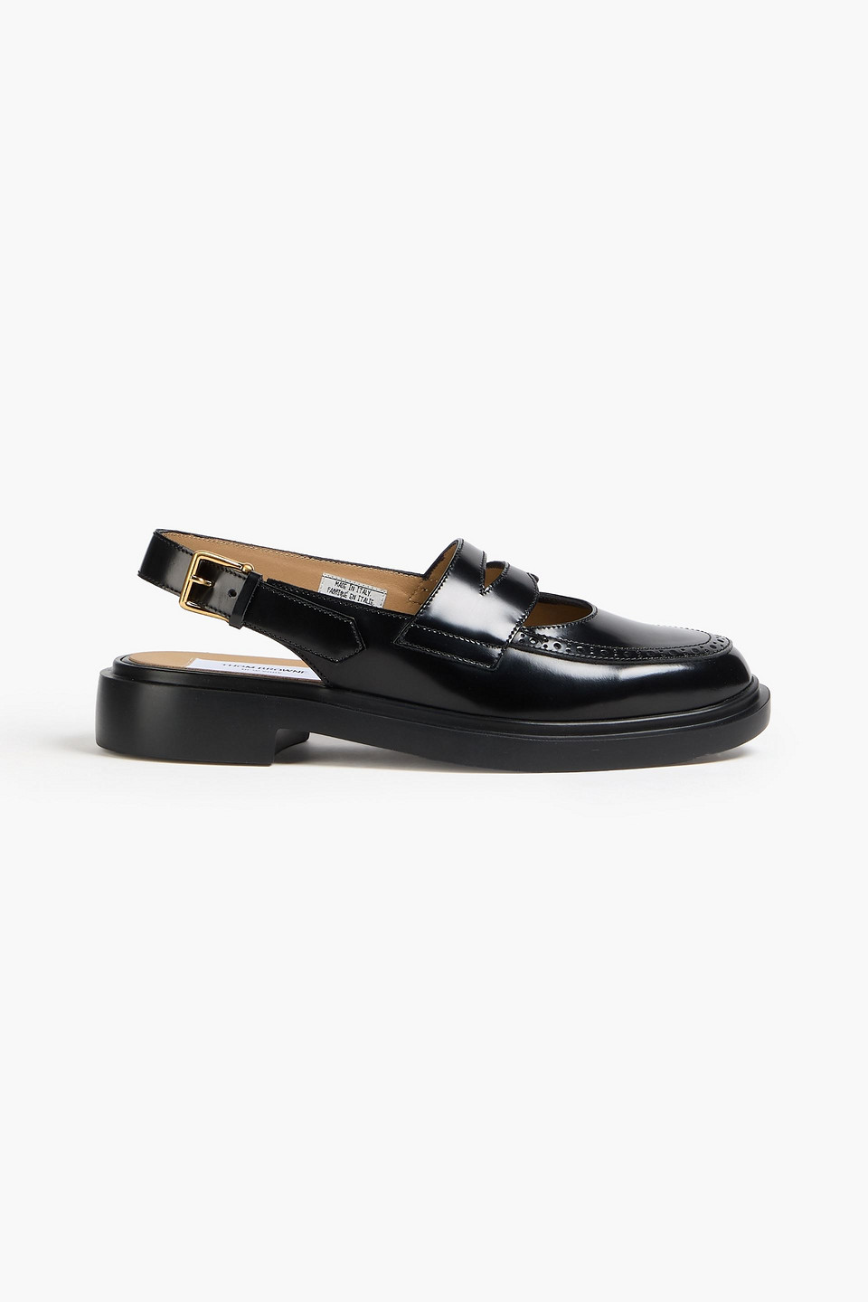 thom browne - perforated leather slingback penny loafers - black - eu 37