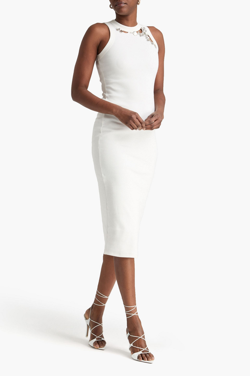  Area - Midikleid Aus Geripptem Jersey Aus Einer Baumwollmischung Mit Cut-outs Und Verzierung - Weiß - Xs 