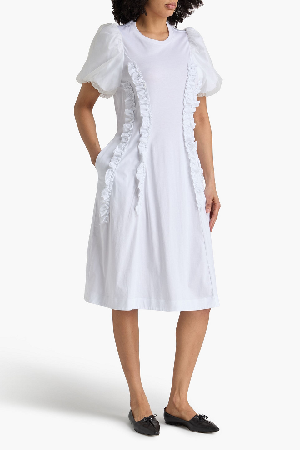  Simone Rocha - Midikleid Aus Baumwoll-jersey Mit Rüschen - Weiß - Xl 