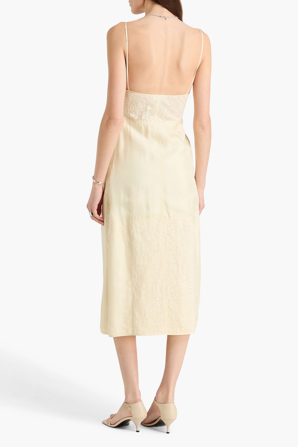 jil sander lace dress JIL SANDER Lace-paneled satin slip dress