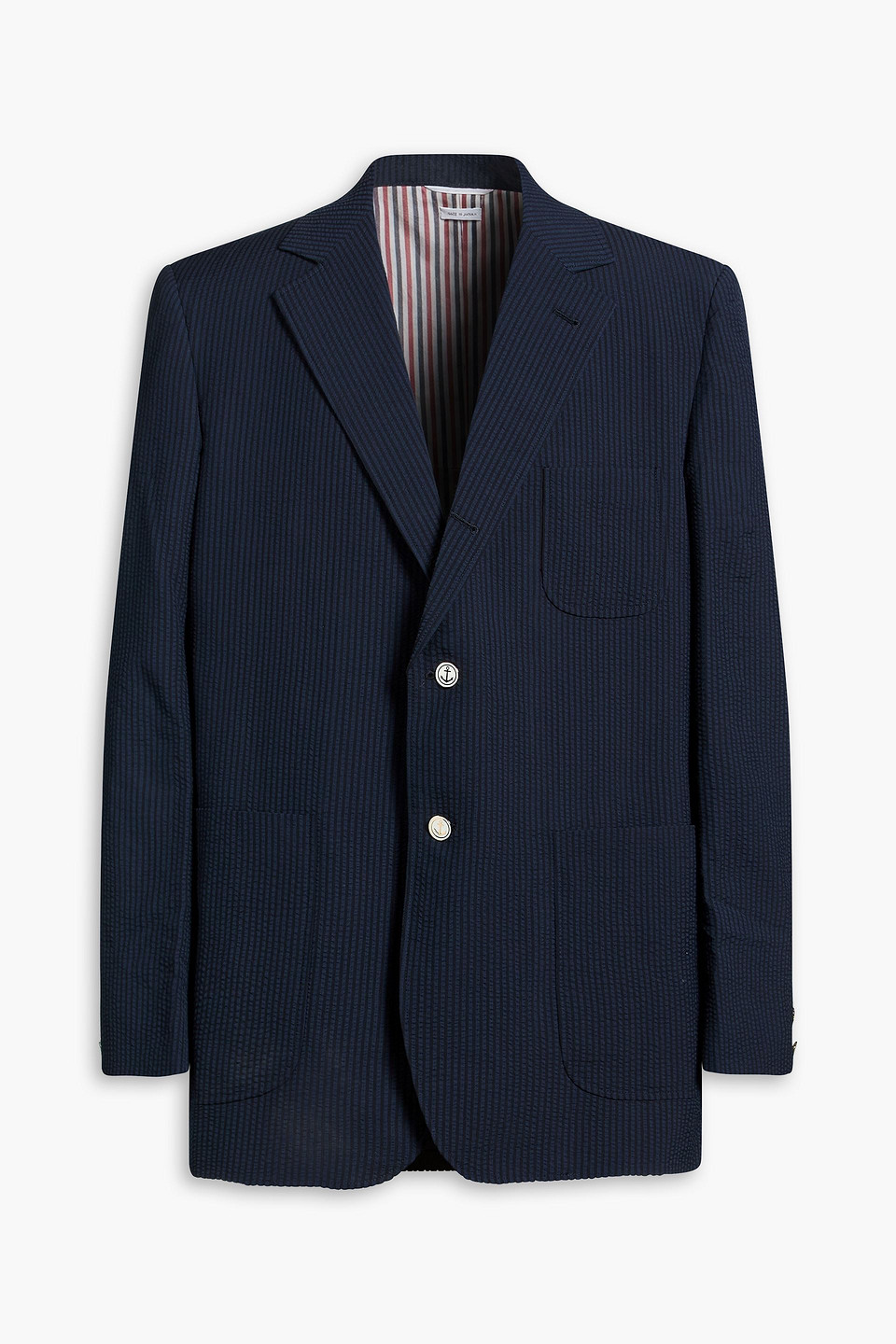 thom browne - striped wool-seersucker blazer - blue - 0