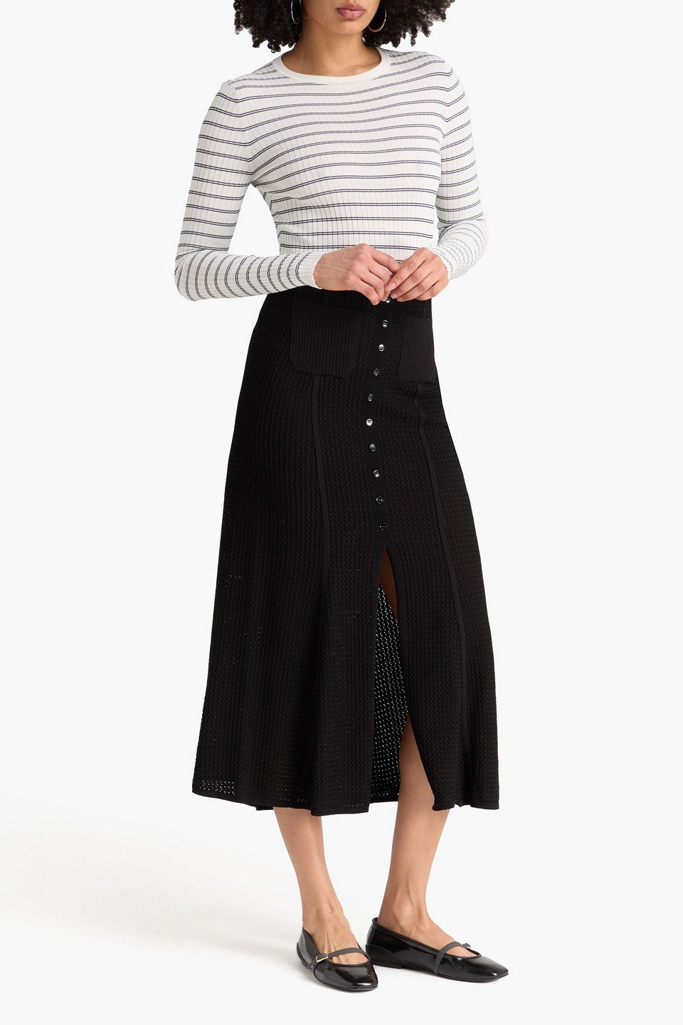  Sandro - Textured-knit Midi Skirt - Black - Fr 34 