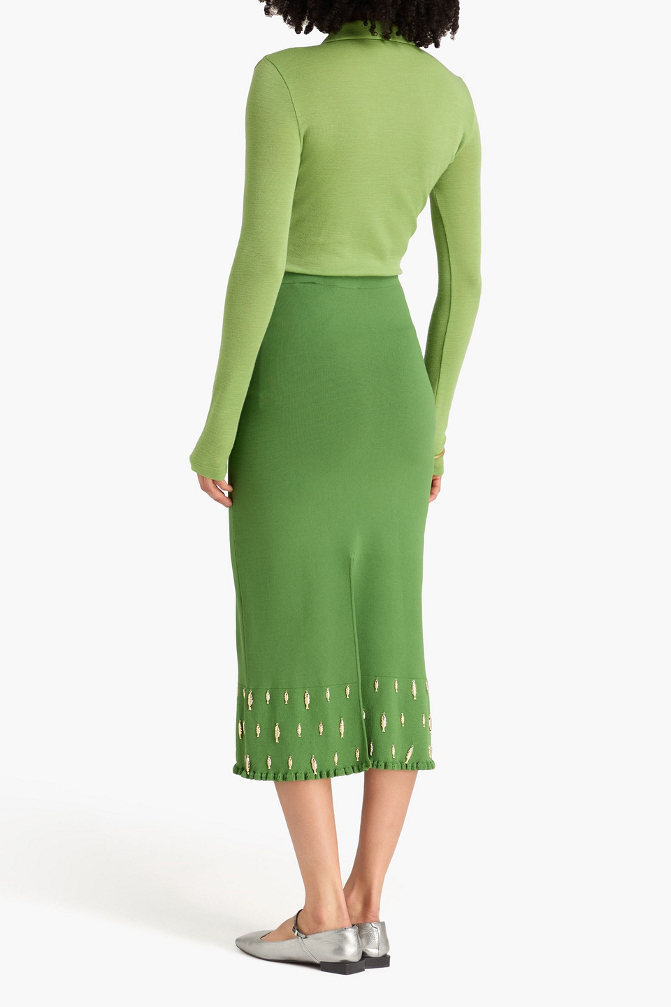  Sandro - Embellished Stretch-knit Midi Skirt - Green - Fr 34 