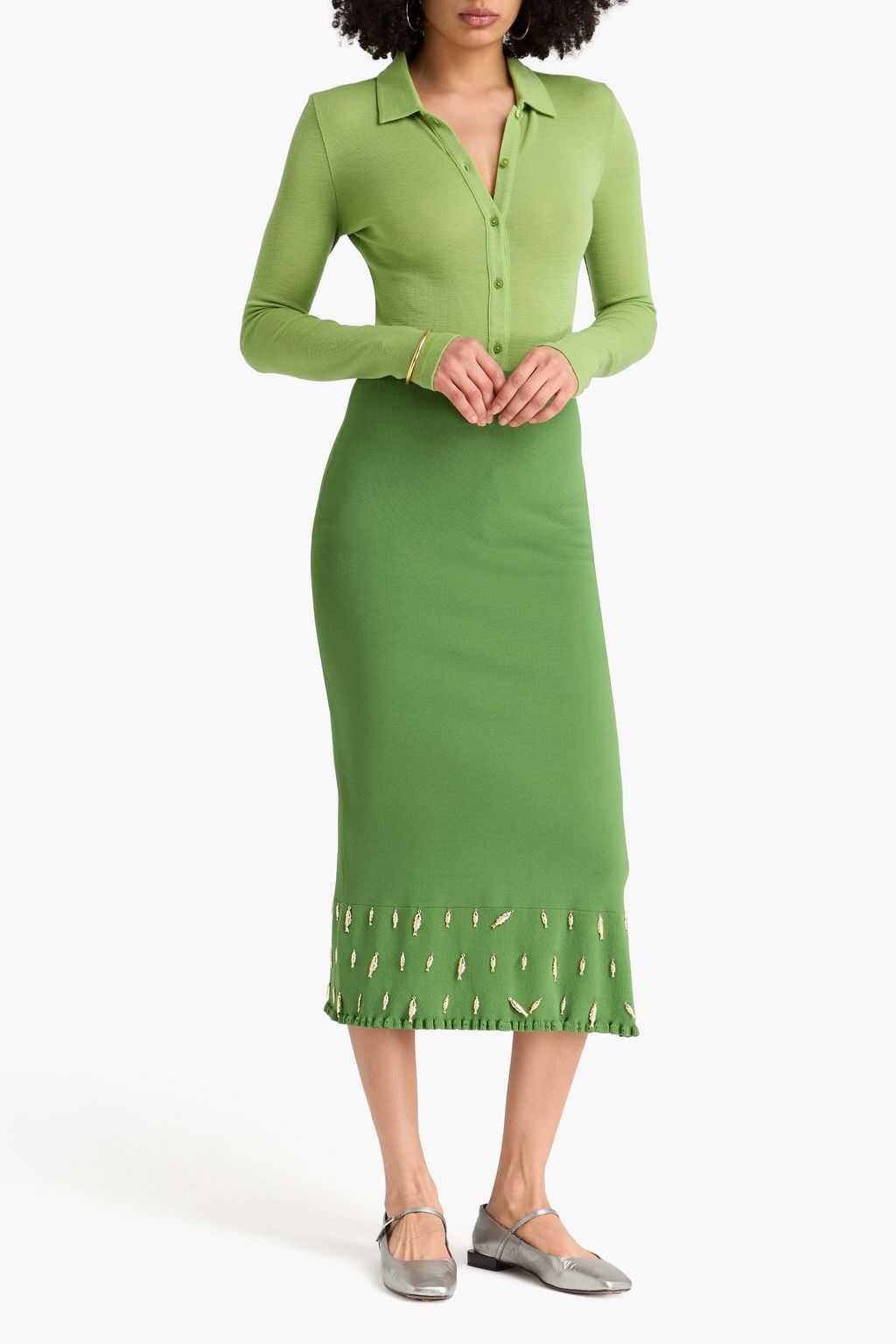 SANDRO Embellished stretch-knit midi skirt | THE OUTNET SANDRO Embellished stretch-knit midi skirt | THE OUTNET