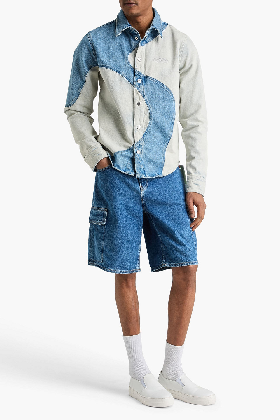  Off-white - Zweifarbiges Jeanshemd - Blau - L 