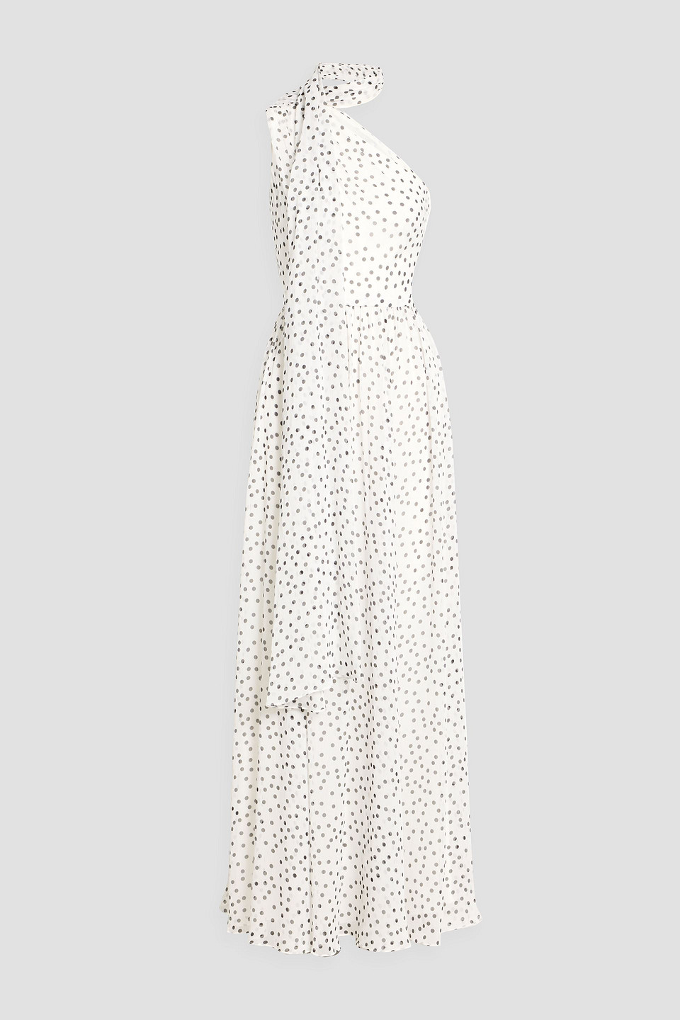 Mikael Aghal One-shoulder Polka-dot Georgette Maxi Dress In White