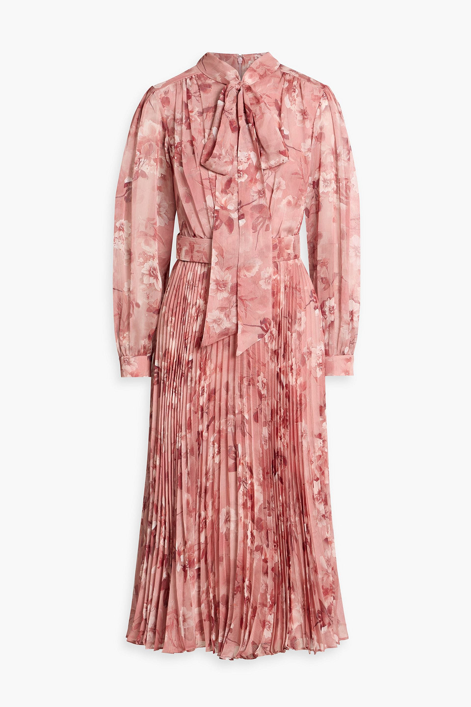 Mikael Aghal Pussy-bow Floral-print Georgette Midi Dress In Pink