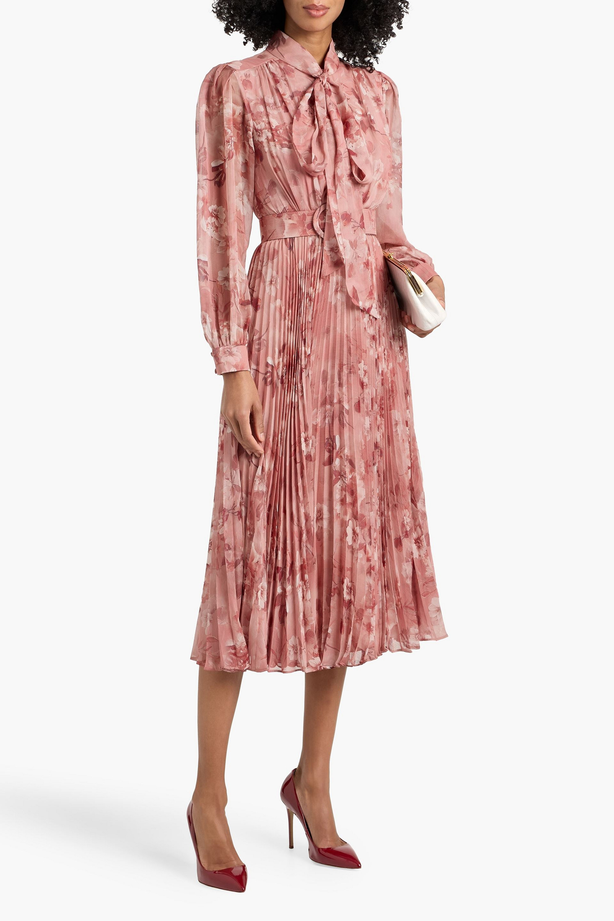 MIKAEL AGHAL Pussy-bow floral-print georgette midi dress