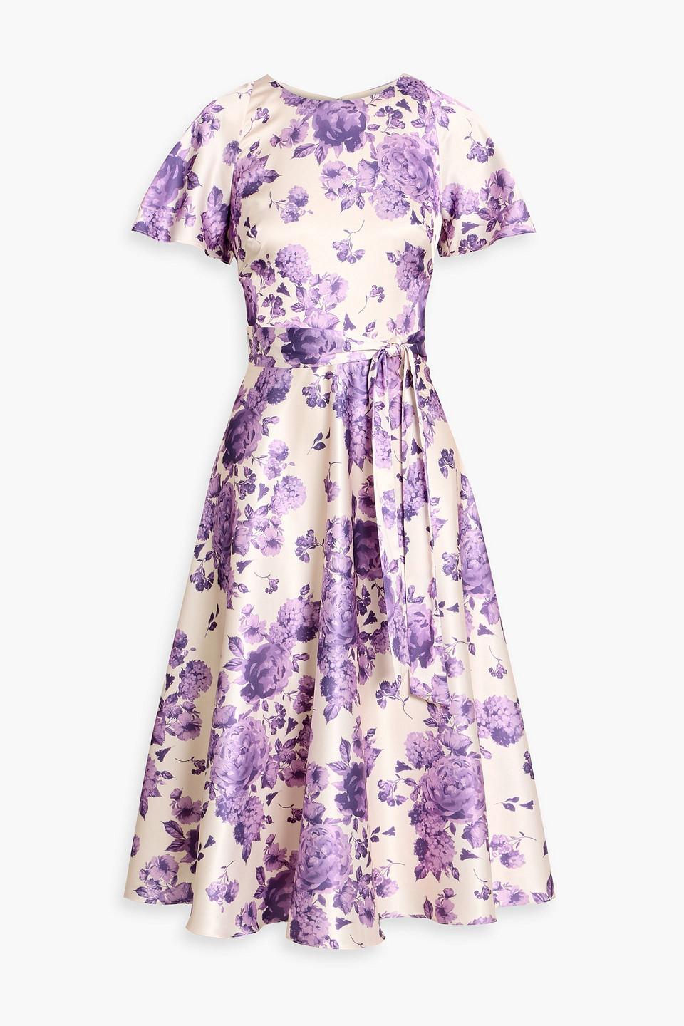 Mikael Aghal Floral-print Satin Midi Dress In Purple