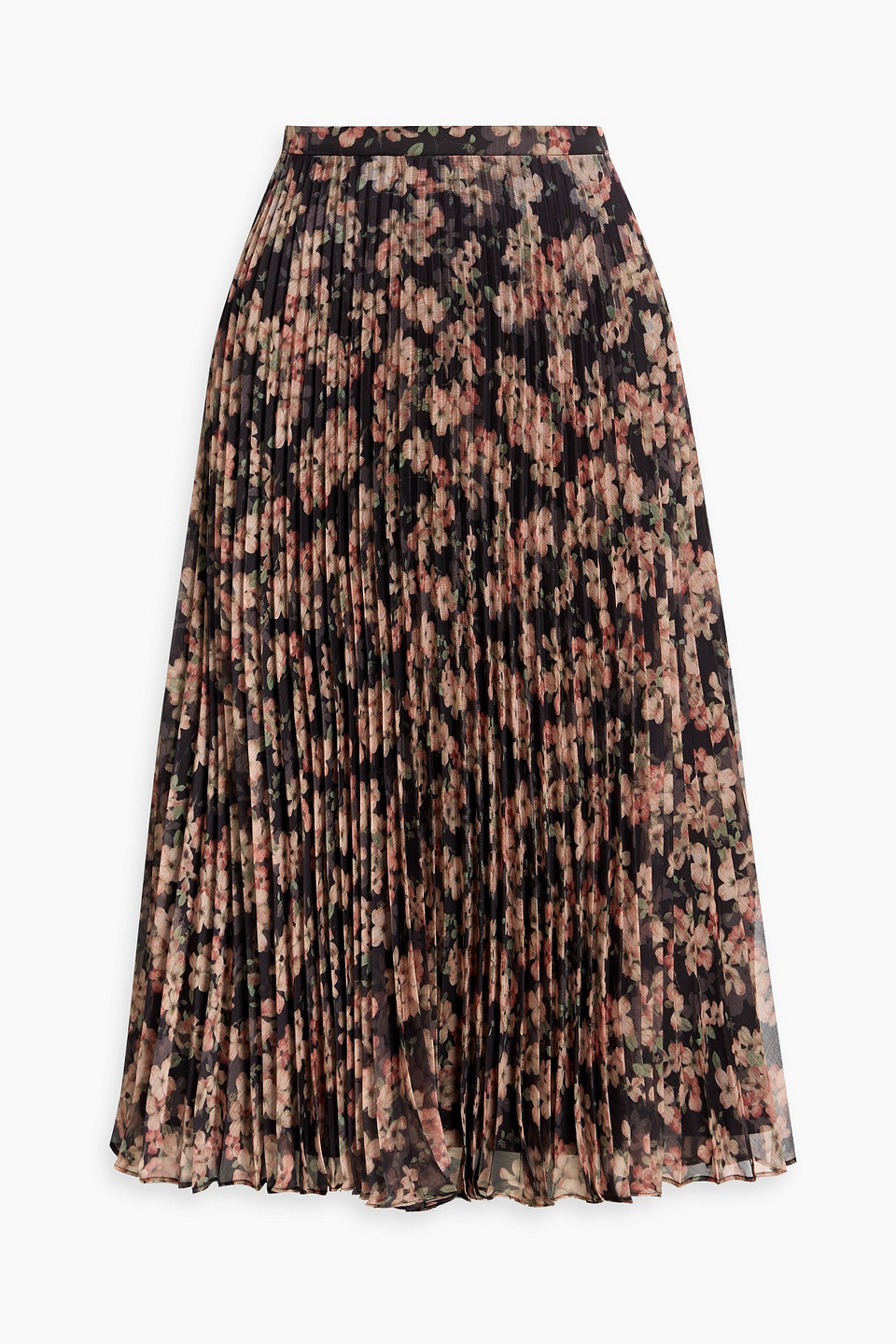 Mikael Aghal Pleated Floral-print Georgette Midi Skirt In Multi