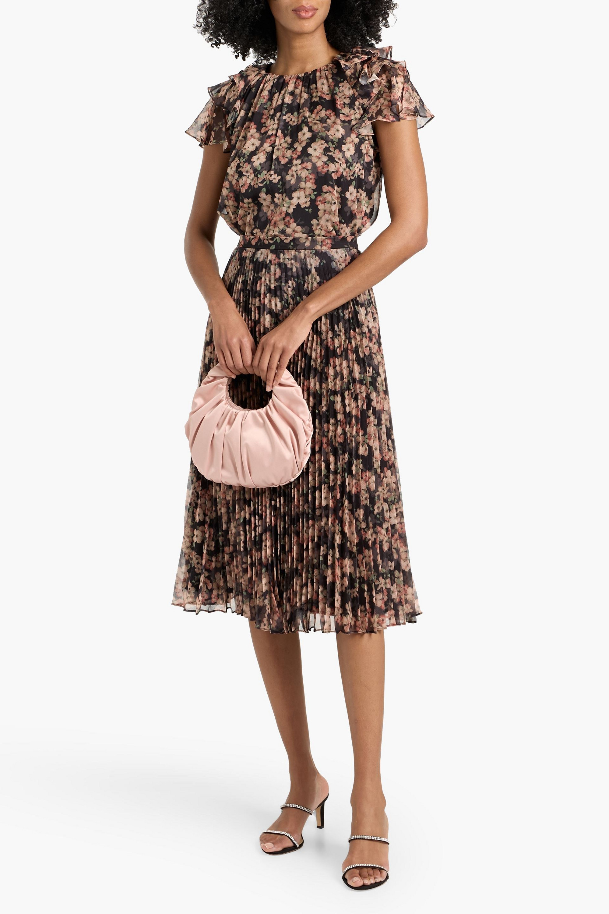 MIKAEL AGHAL Pleated floral-print georgette midi skirt