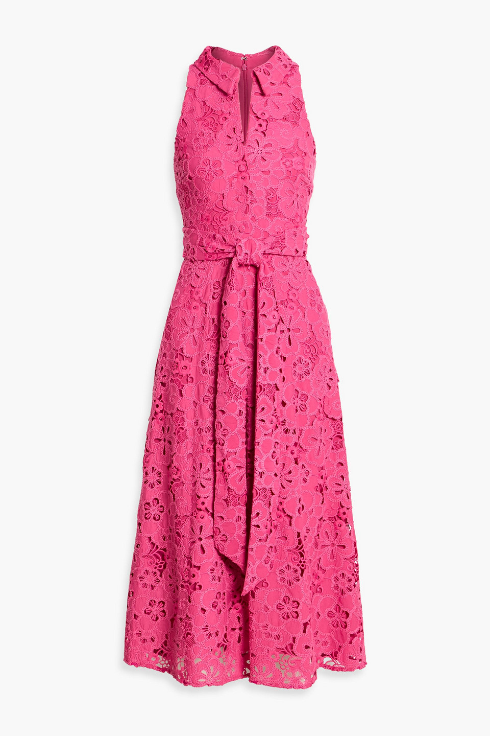 badgley mischka - guipure lace midi shirt dress - pink - us 10