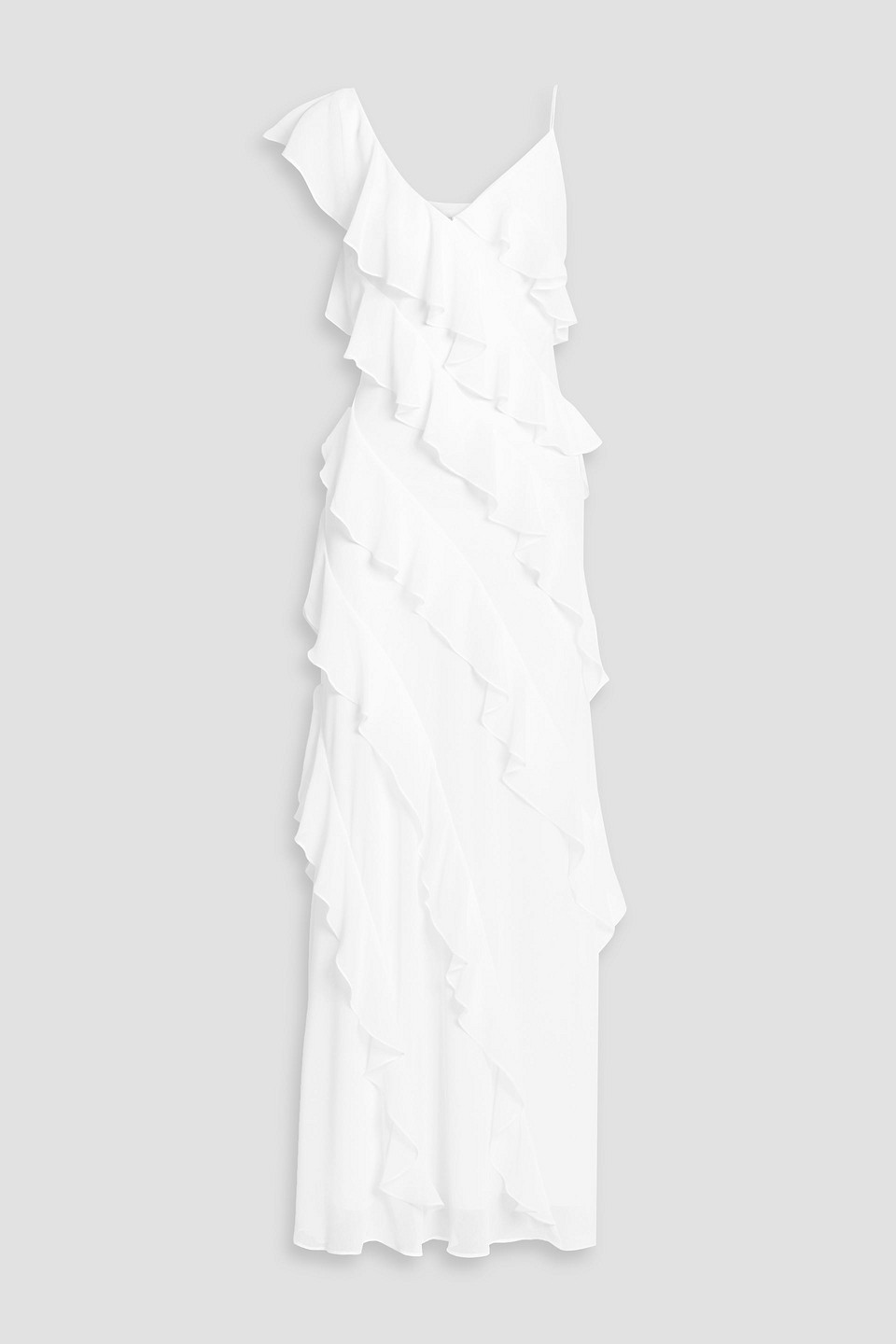Mikael Aghal Ruffled Chiffon Maxi Dress In White