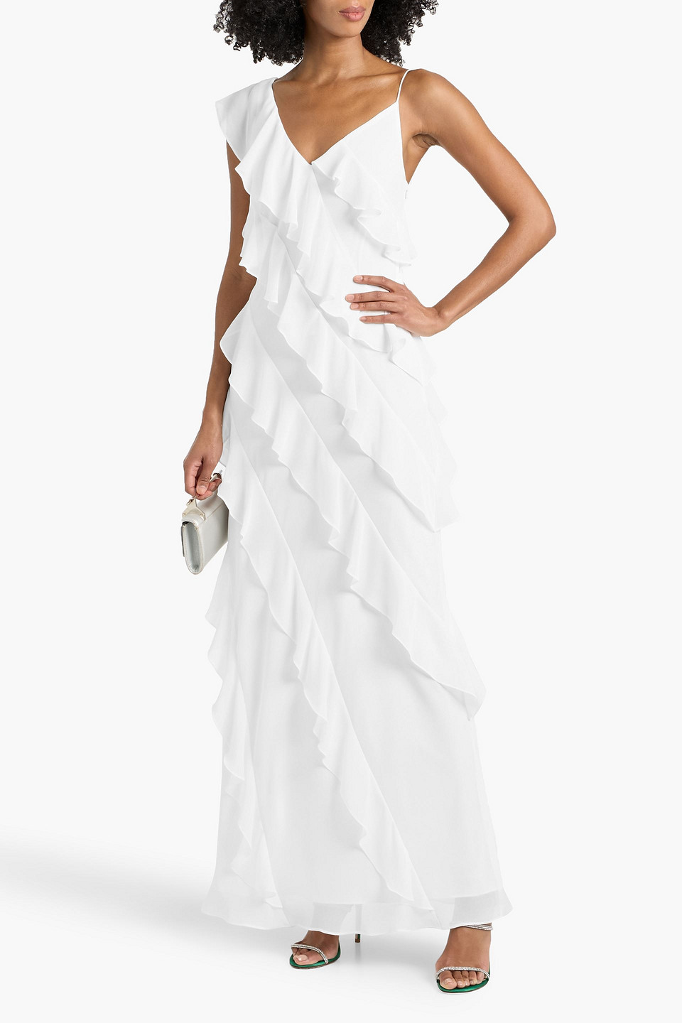  Mikael Aghal - Maxikleid Aus Chiffon Mit Rüschen - Weiß - Us 2 