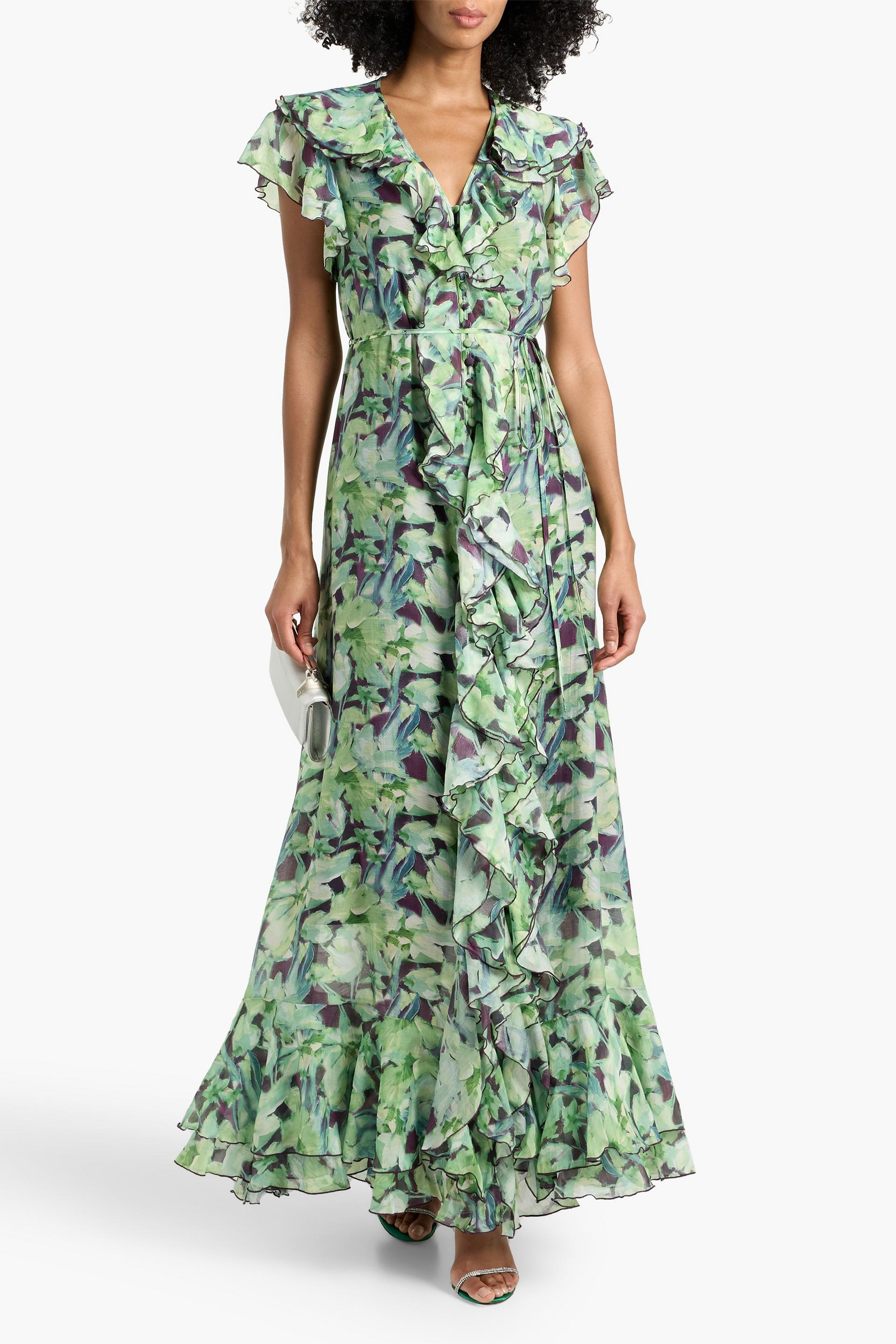MIKAEL AGHAL Ruffled printed chiffon maxi dress