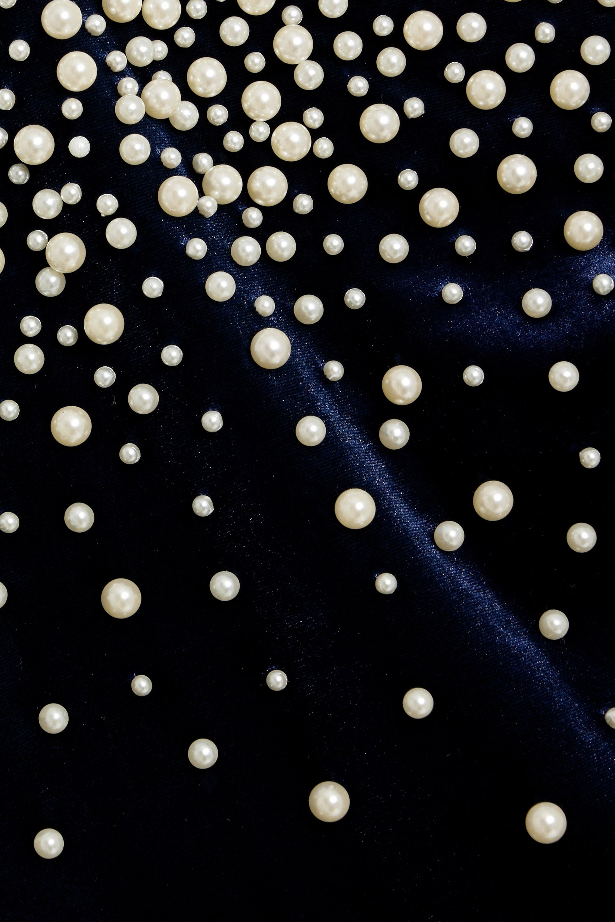 Badgley Mischka Faux pearl-embellished velvet midi dress