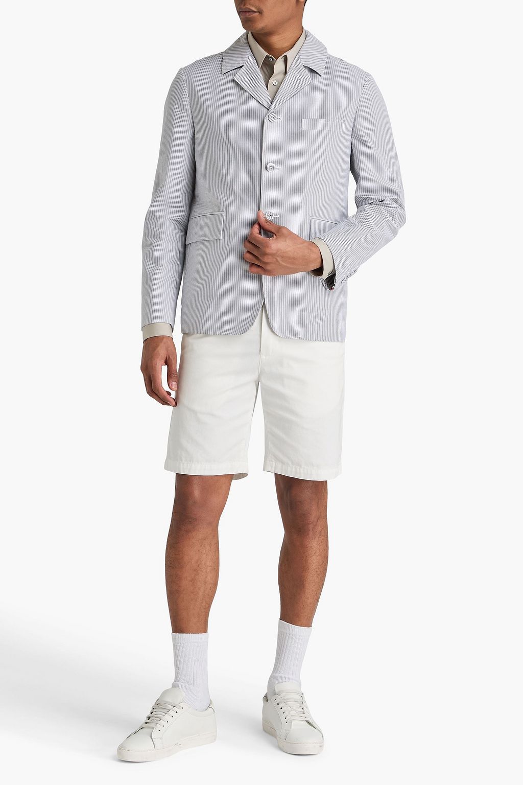 THOM BROWNE コットンツイル ダブルブレストブレザー ストライプ | THE