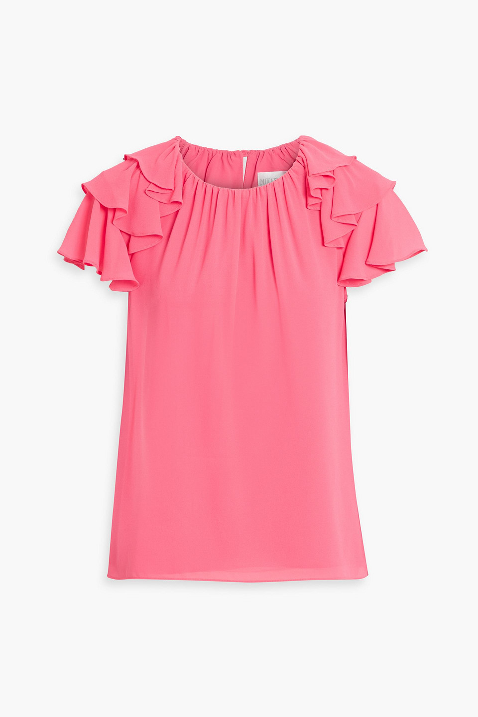 Mikael Aghal Ruffled Crepe De Chine Top In Pink