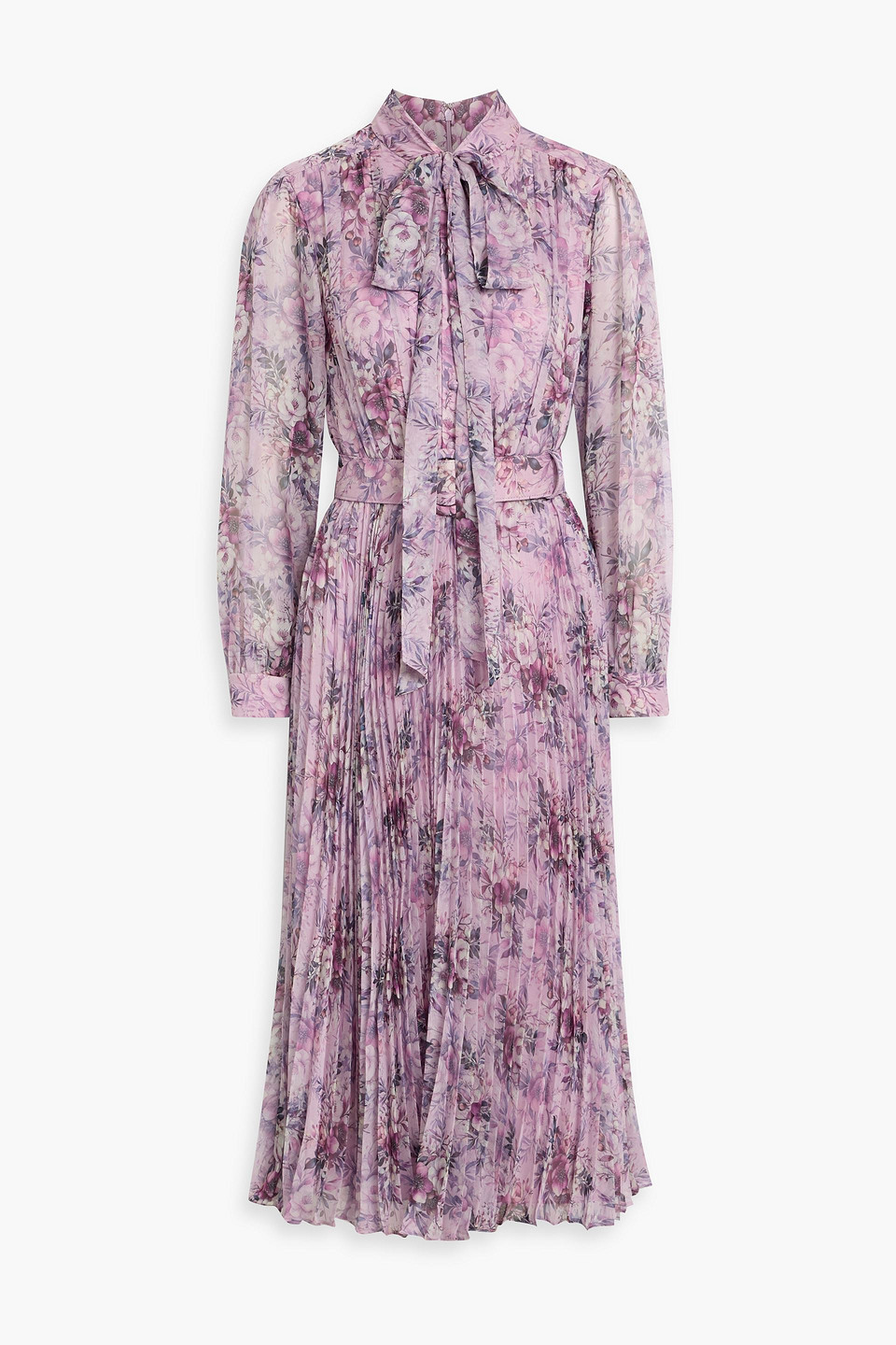Mikael Aghal Pleated Floral-print Chiffon Maxi Dress In Blue