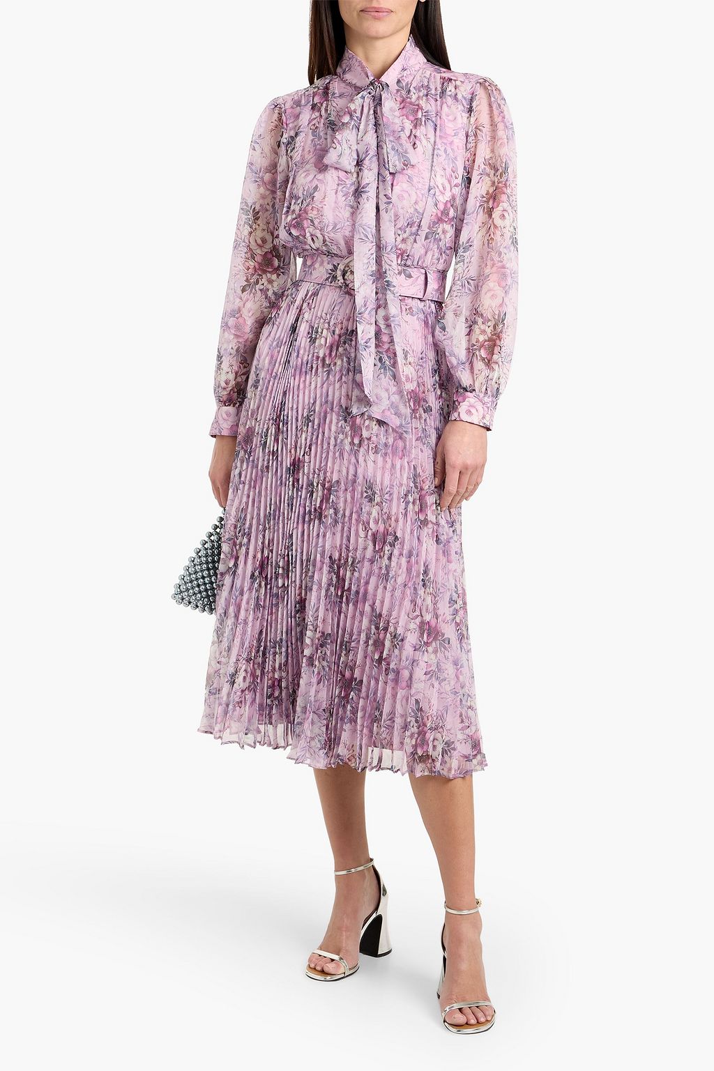 pleated floral chiffon maxi dress Donna Karan Women's Chiffon Pleated Floral A-Line Dress - Midnight Green Multi