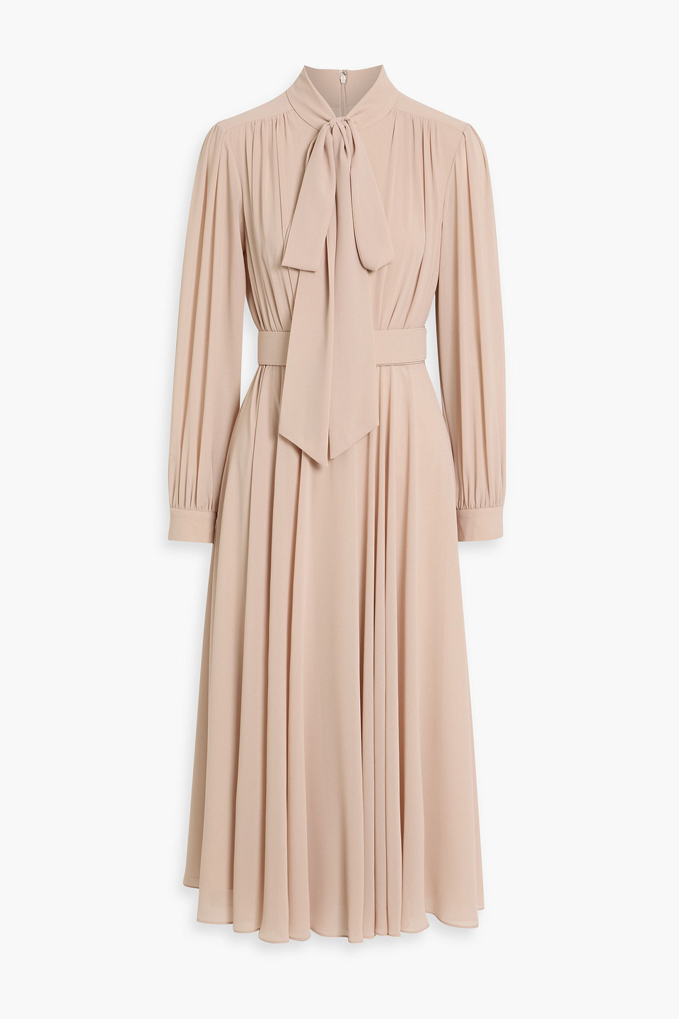 Mikael Aghal Pussy-bow Crepe De Chine Midi Dress In Brown