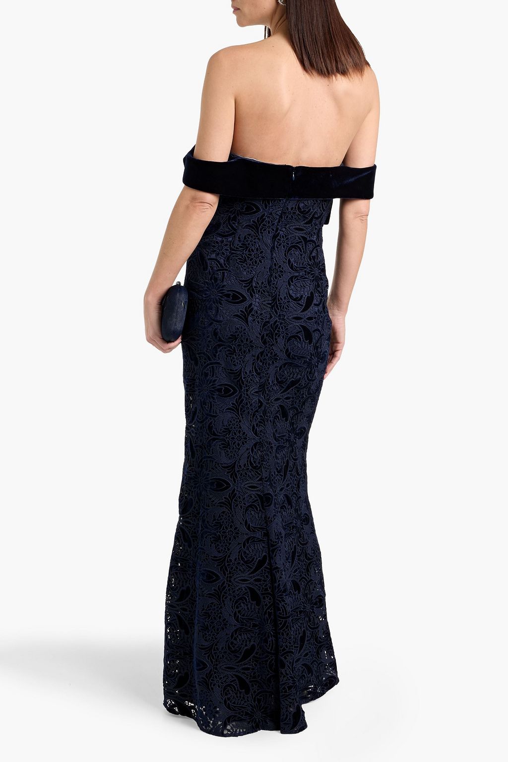 green emerald velvet dress Hadley Strapless Drop Waist Gown by Jewel Badgley Mischka main image 0