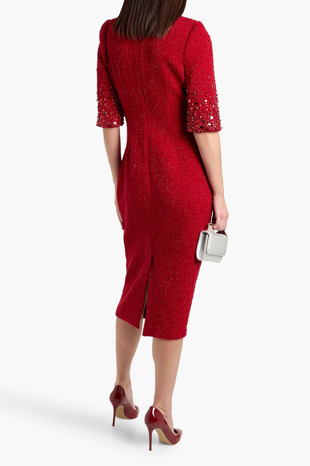 knee length dresses for ladies Sculpted One-Side Drape Sheath Dress by Badgley Mischka