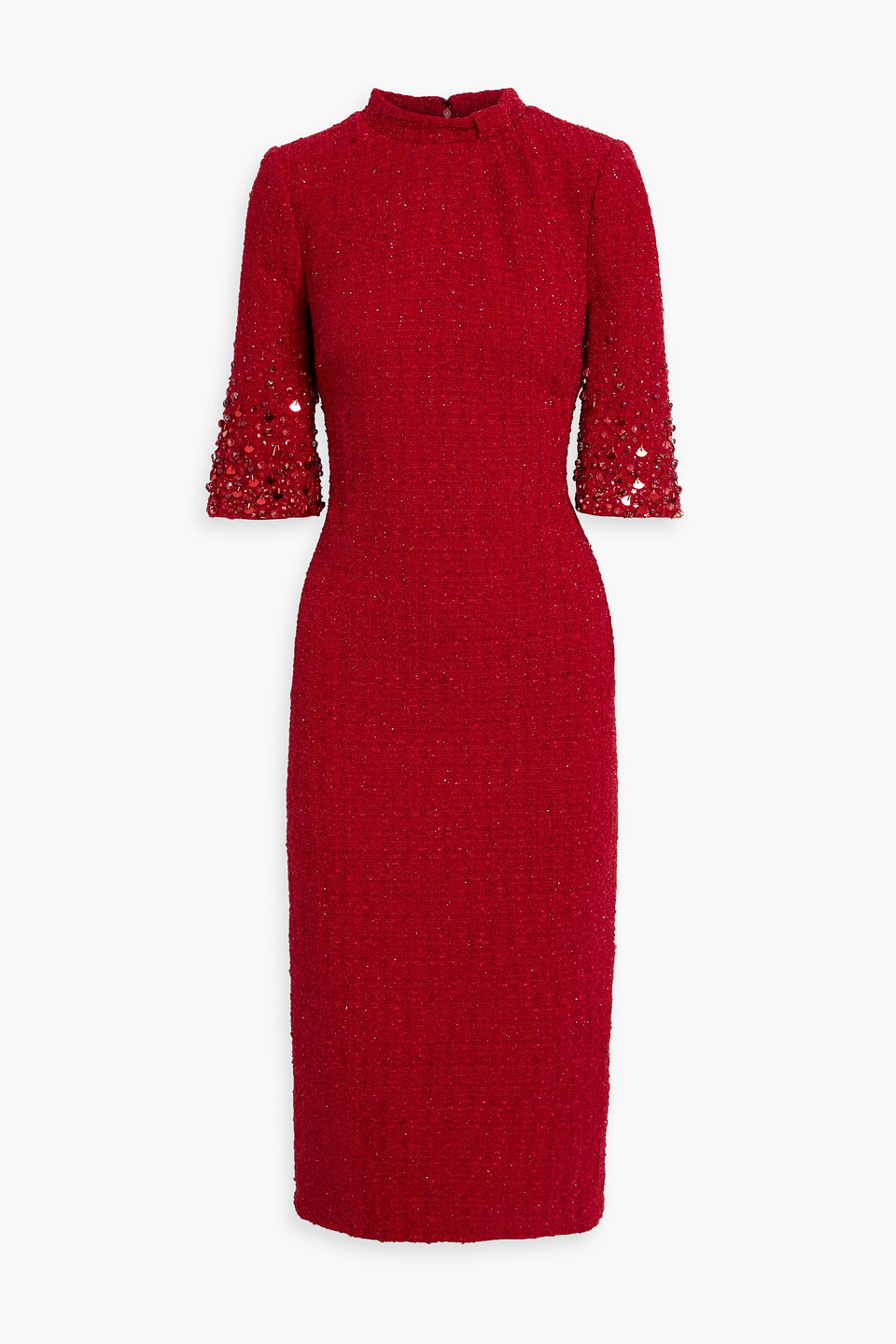 badgley mischka - embellished tweed midi dress - red - us 6