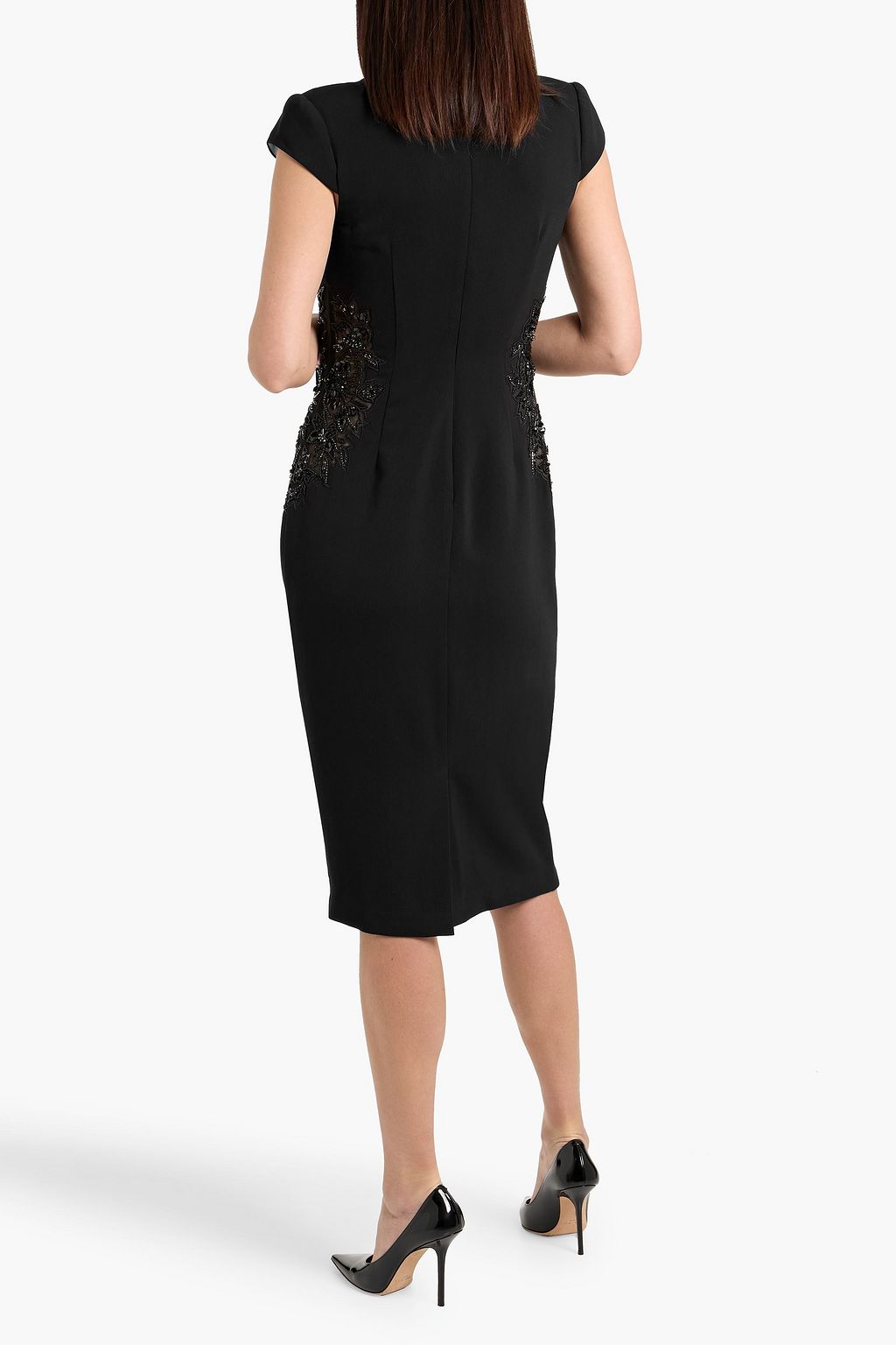 chinese dress ladies Badgley Mischka Sheer Balloon Sleeve Sheath Dress- Black – By Request main image 0