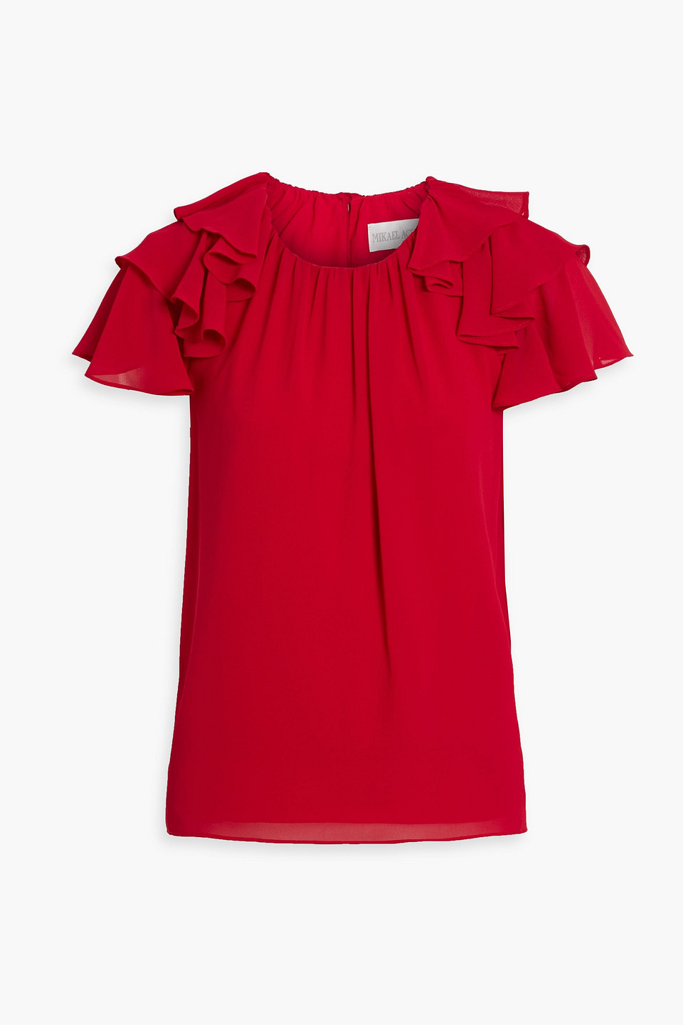Mikael Aghal Ruffled Crepe De Chine Top In Red