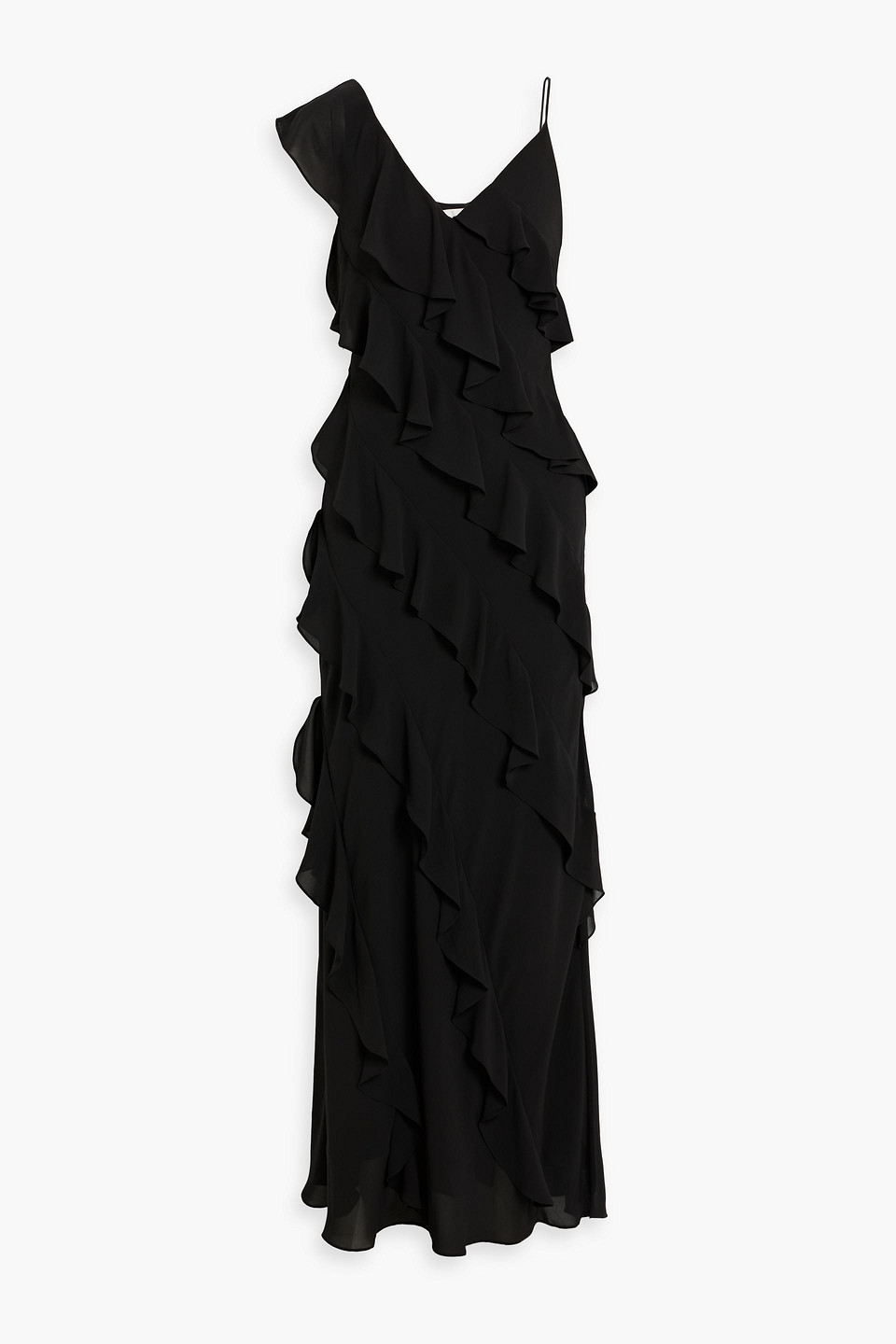 Mikael Aghal Ruffled Chiffon Maxi Dress In Black