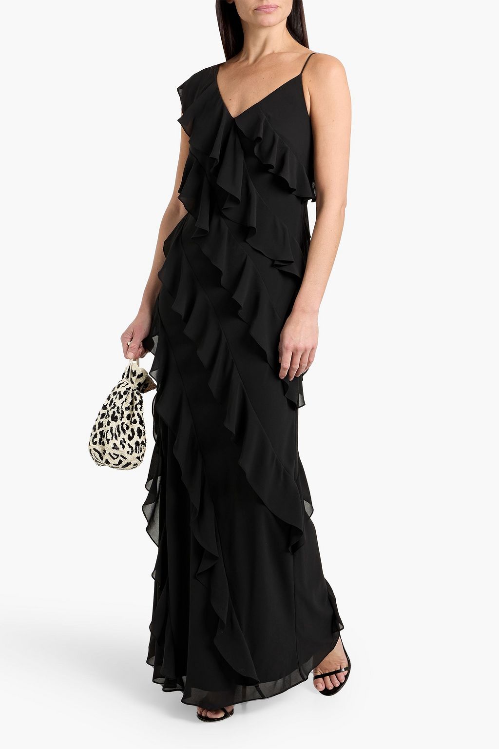 mikael aghal ruffled chiffon dress Mikael Aghal Ruffled chiffon maxi dress - Women - Black Dresses