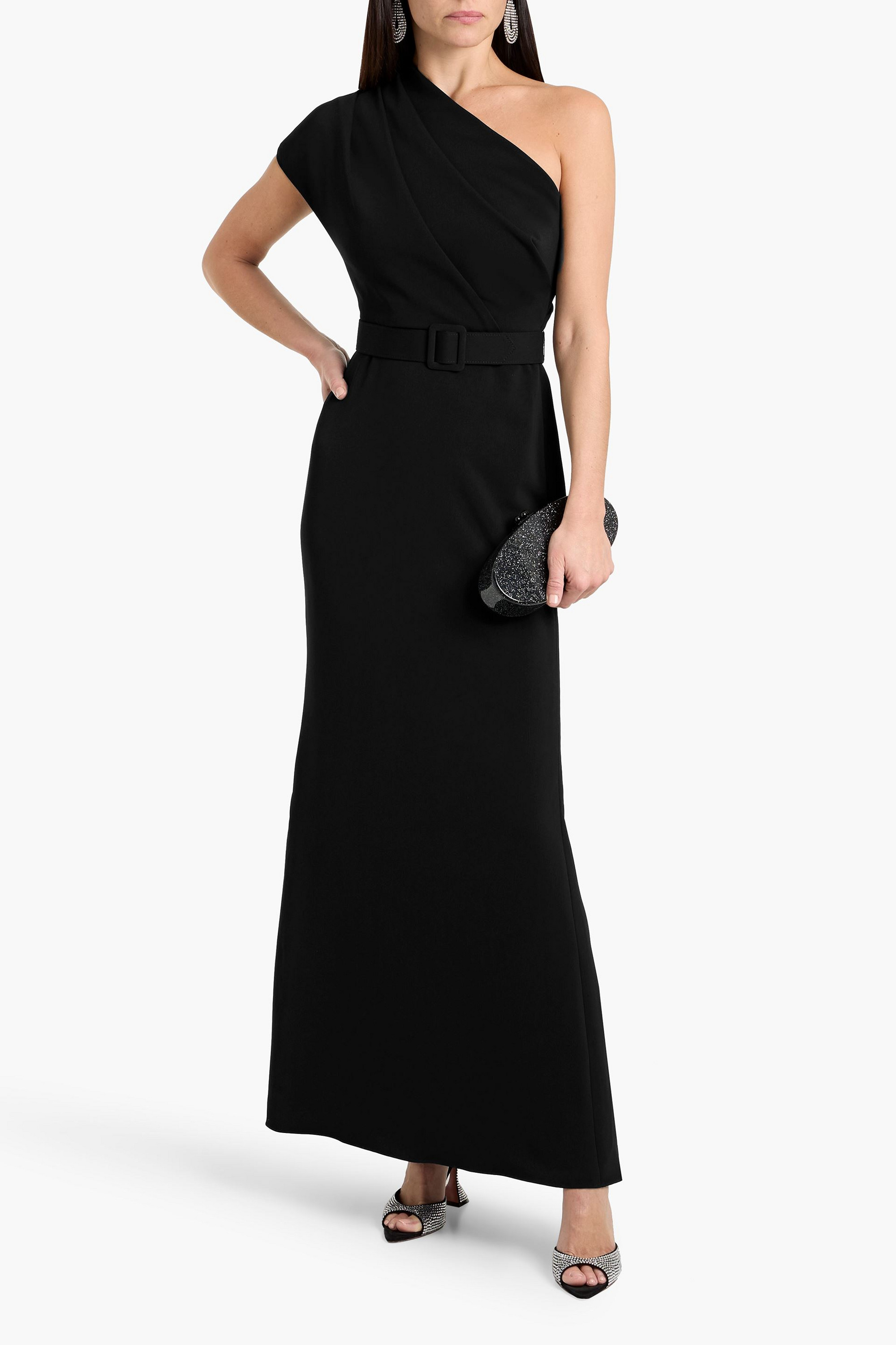 badgley mischka long black dress Badgley Mischka | Long Sleeve Lace Column Gown main image 0