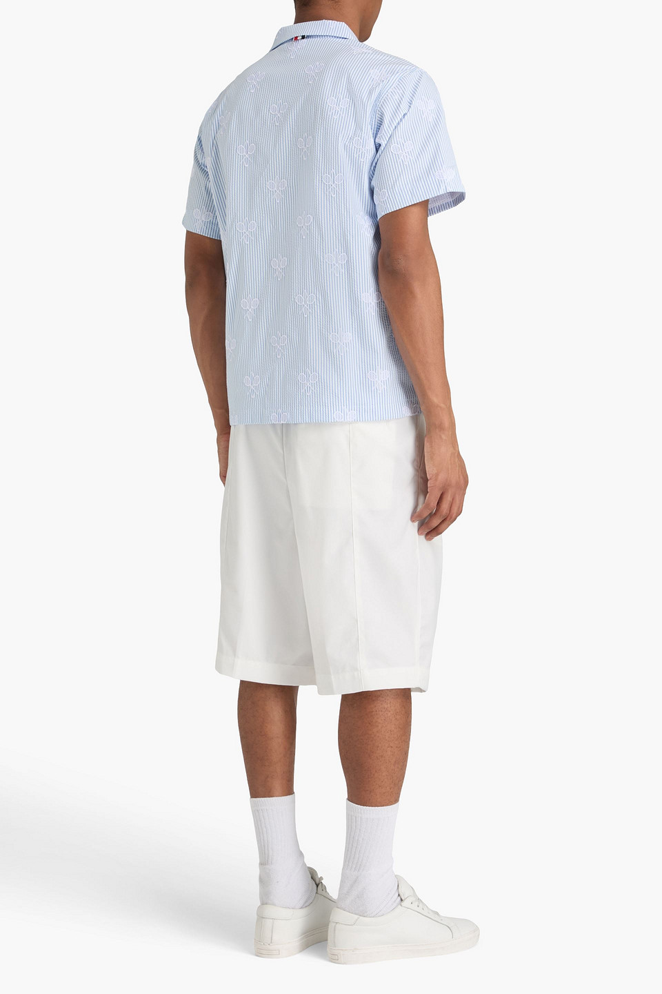  Thom Browne - Embroidered Striped Seersucker Shirt - Blau - 0 