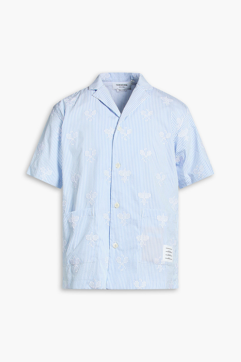 thom browne - embroidered striped seersucker shirt - blue - 0
