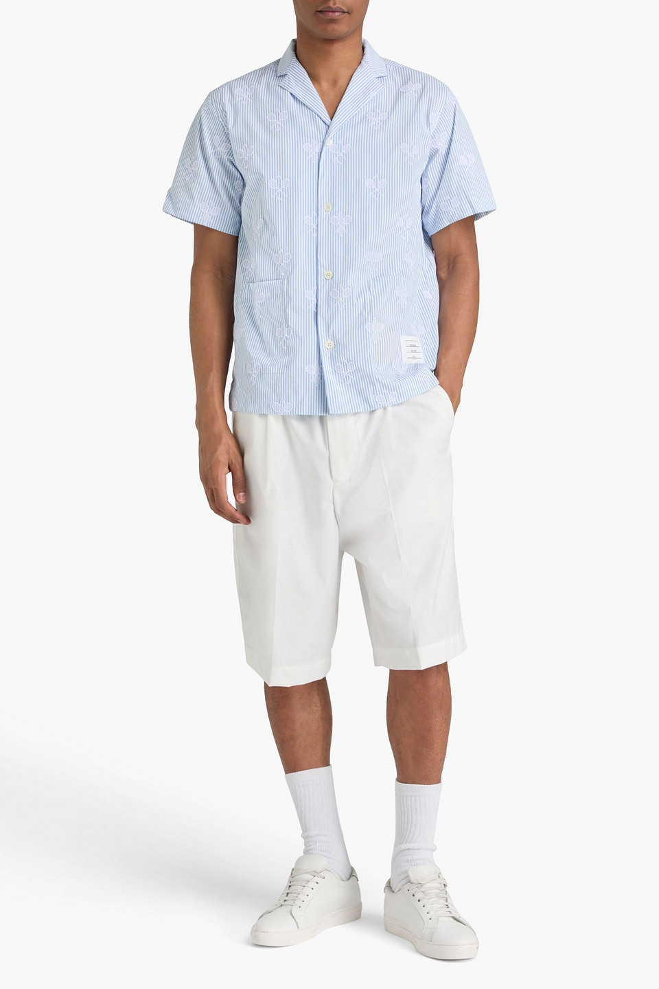  Thom Browne - Embroidered Striped Seersucker Shirt - Blau - 0 