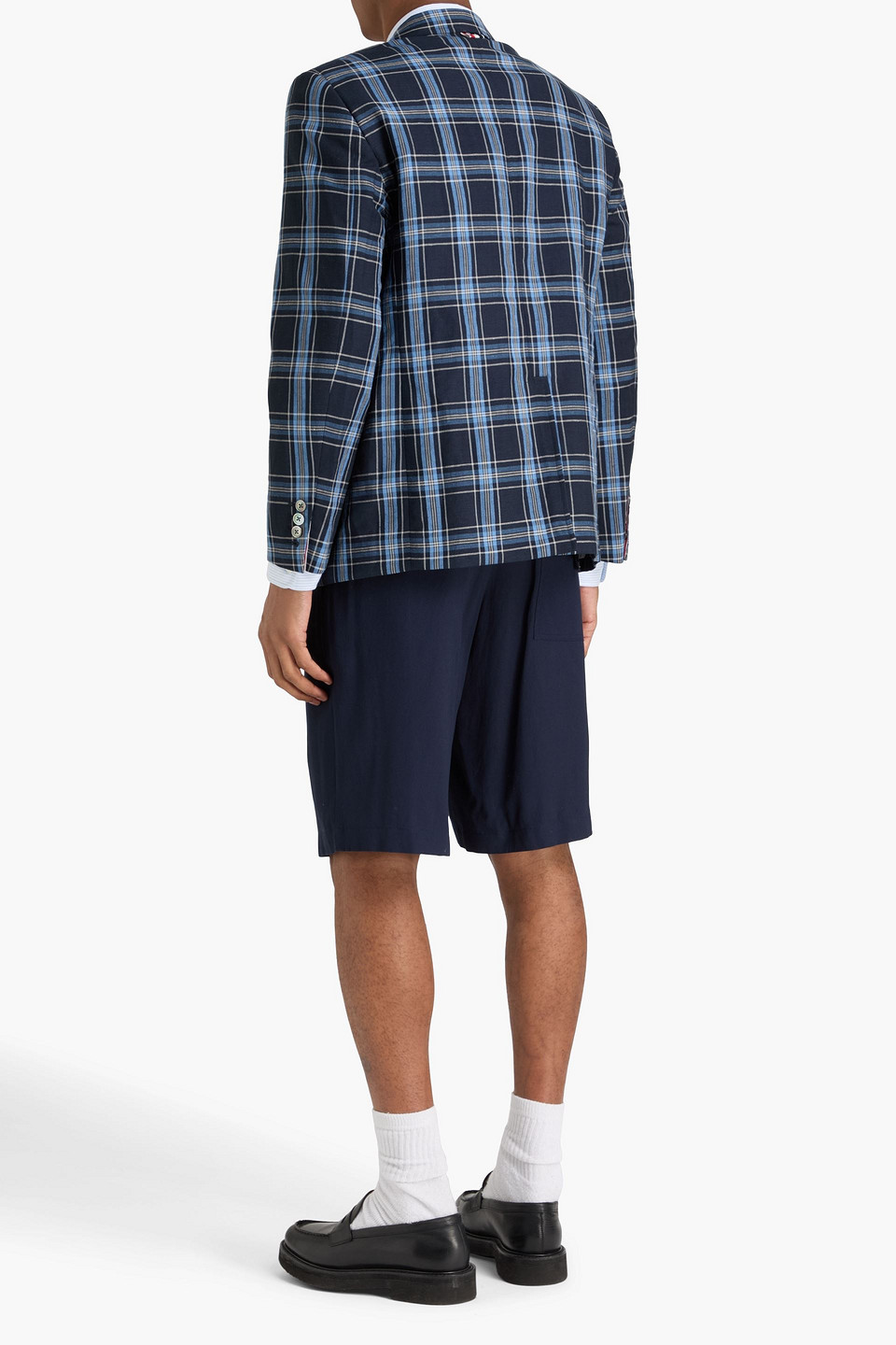  Thom Browne - Checked Wool And Linen-blend Blazer - Blue - 2 